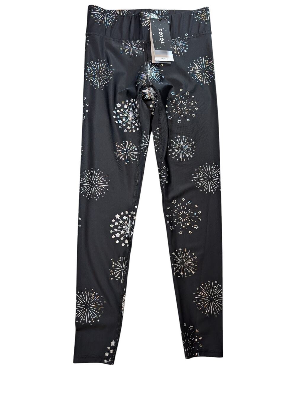Black Silver Fireworks Dopamine Leggings Festival Stretch Activewear NWT Gym